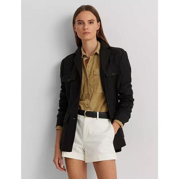 Lauren Ralph Lauren Black Belted Jacket Cotton Linen Herringbone New MSRP $365 - Picture 5 of 11